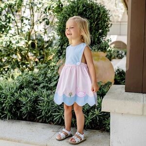 The Beaufort Bonnet Company Blue and Pink Baby Dress